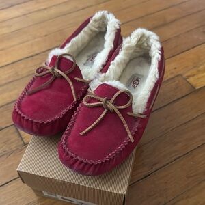 UGG Red Moccasin Slippers with Fur Lining